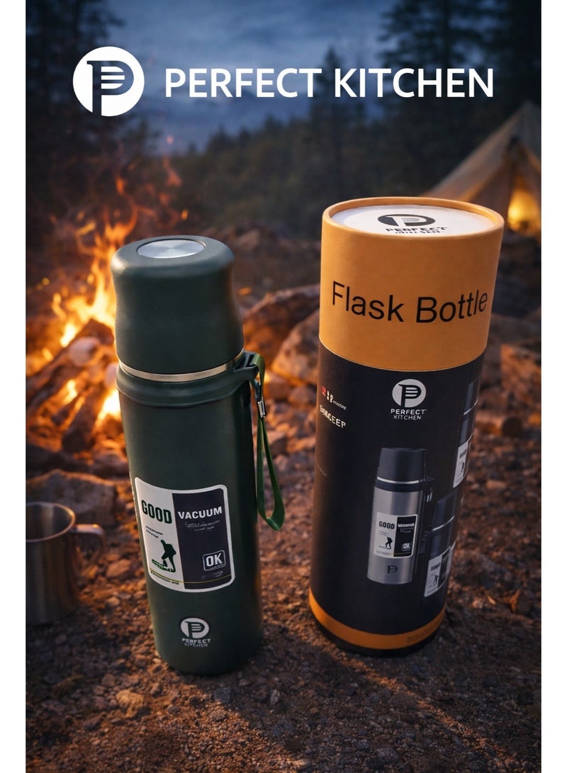 بيرفكت كيتشن قارورة حافظة للحرارة من الفولاذ المقاوم للصدأ، سعة 1000مل، لون اخضر، تحافظ على الحرارة لمدة تصل إلى 12 ساعة - Image 1